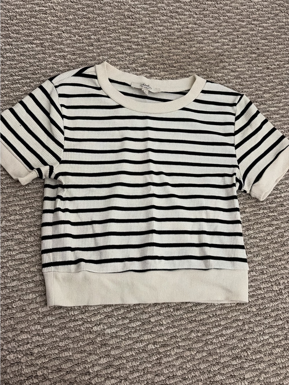 Atelier Sona Cream & Black Striped Short-Sleeve Knit Tee